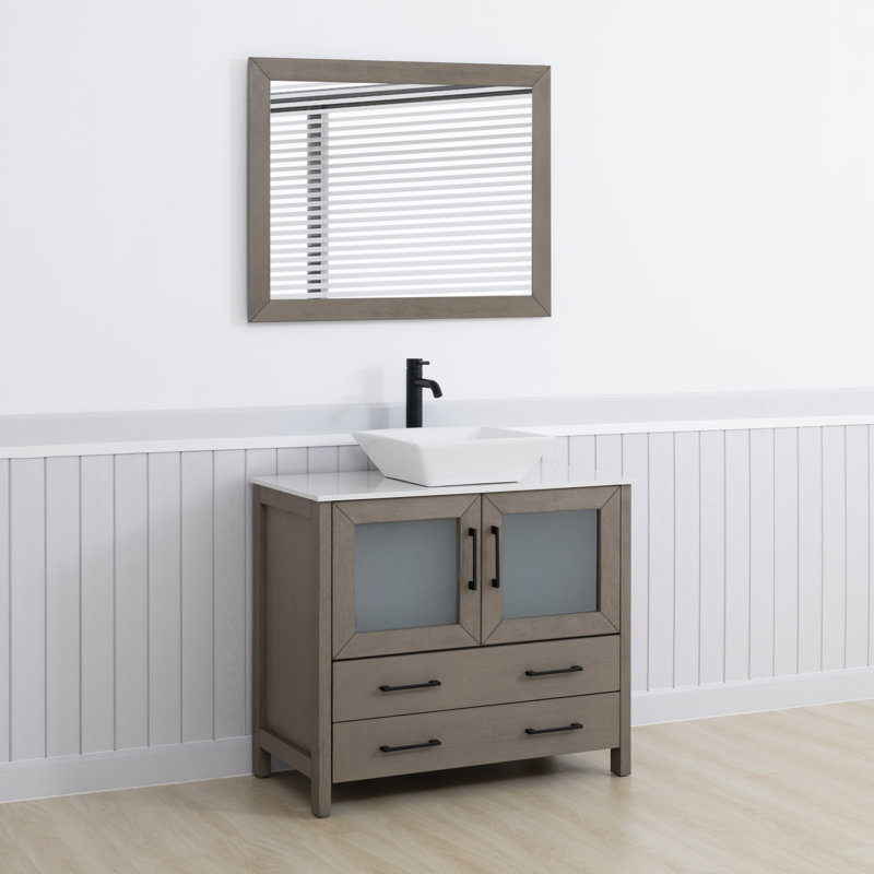 Ensemble de meuble-lavabo simple avec miroir , Gris foncé, 36" l
