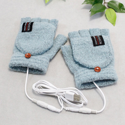 a glovess USB Heated Gloves For Women And Men Full And Half Heated Fingerless Winter Gloves Double-Sided Heating Touchscreen Laptop Mittens Washable Knitting Hands Warmer