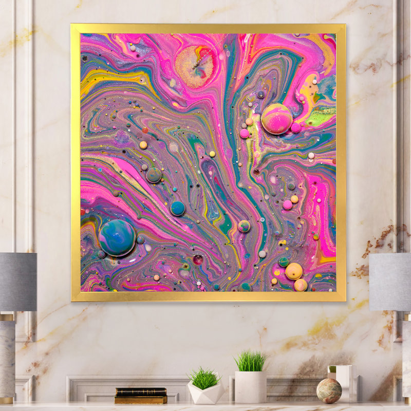 Multi et fluide acrylique rose - Peinture, H 16 po x l 16 po, Cadre photo doré