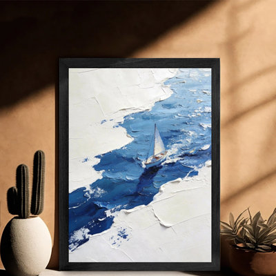 Art mural minimaliste encadré avec cadre en bois massif Voile océan, décoration murale élégante pour la décoration intérieure contemporaine