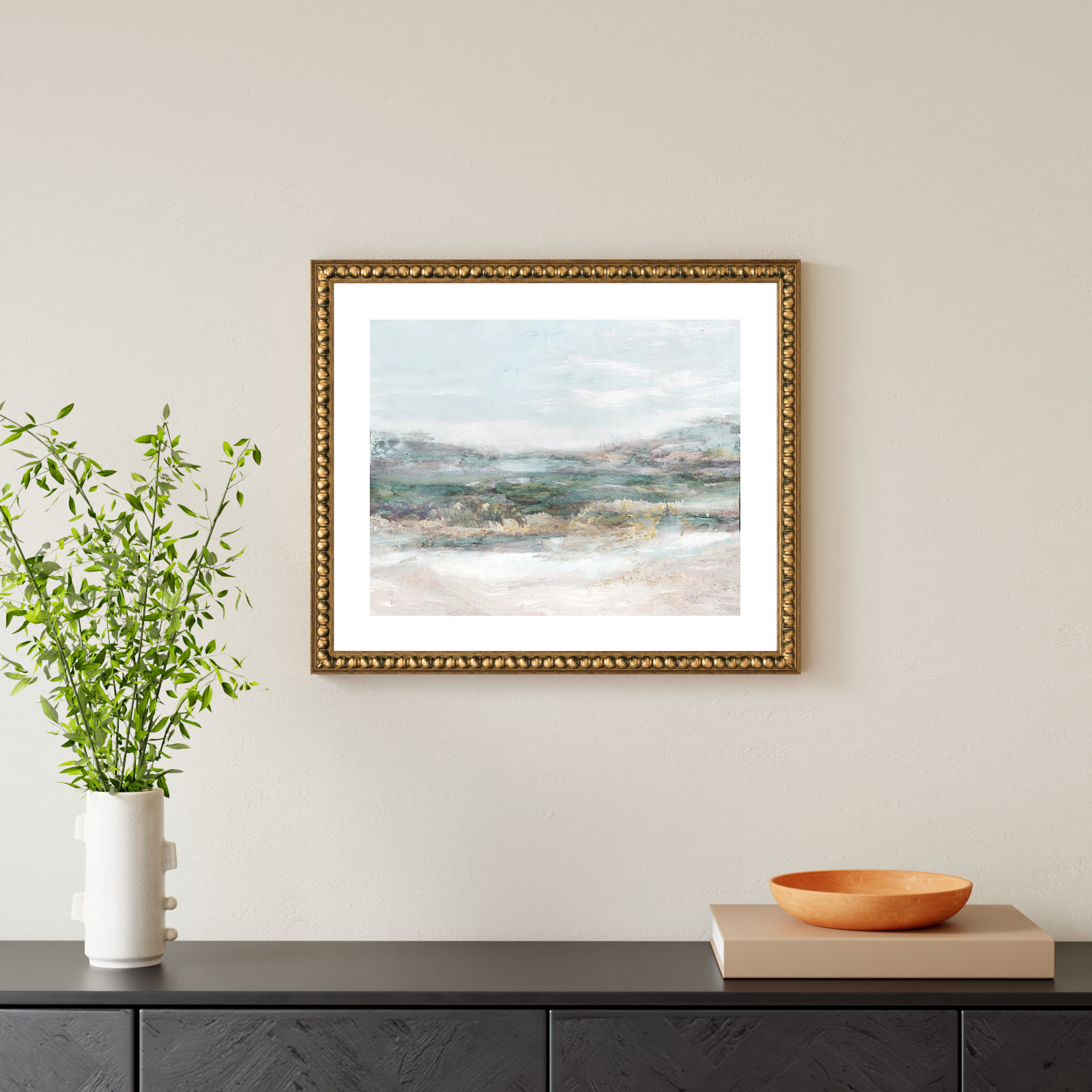 Dazzling by Matina Theodosiou - Painting Print on Canvas, White, Gold Bead Framed Paper, 21.5" H x 25.5" W x 1.125" D