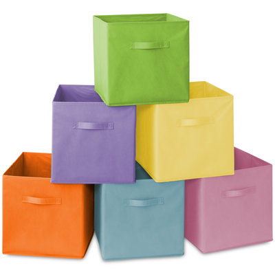 (Set of 6) Collapsible Fabric Cubes, 13" Storage Bins - Multicolor