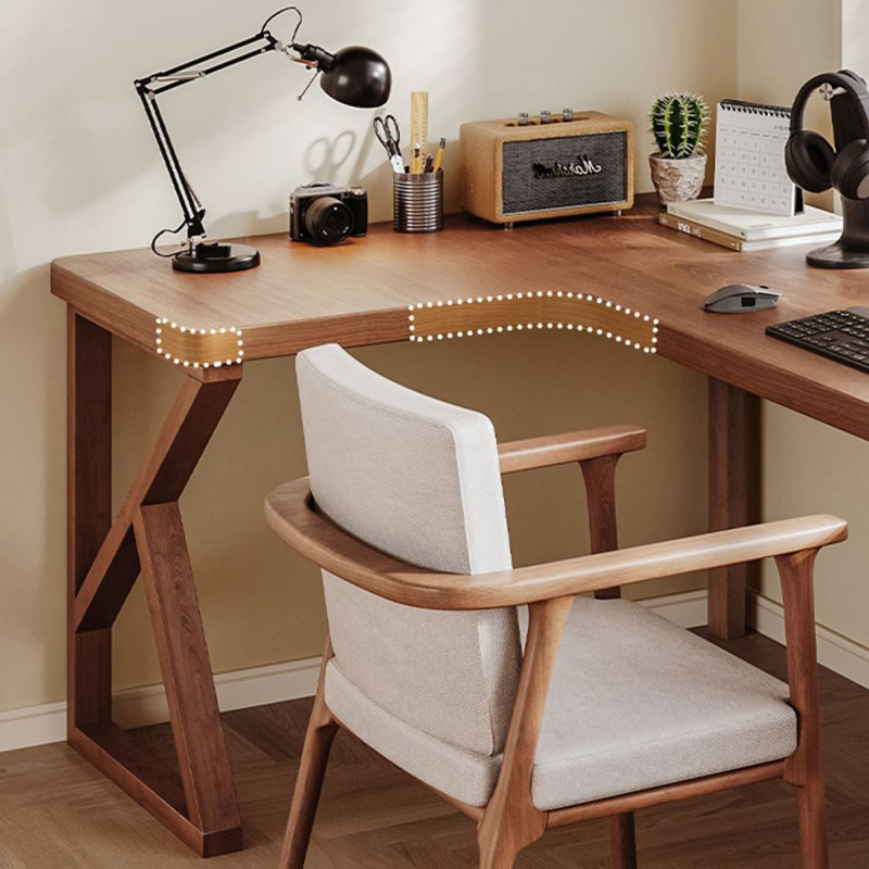  Walnut L-Shaped Solid Wood desks, 29.53" H x 86.61" W x 55.12" D, Right Hand Return
