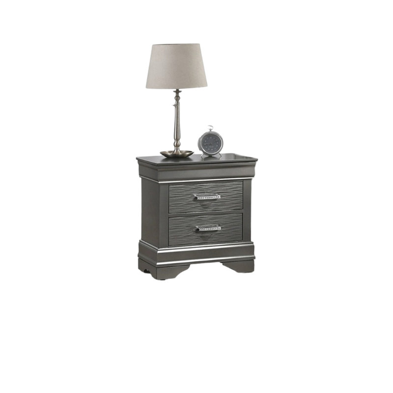 Table de chevet élégante avec finition grise et armoire de chevet à 2 tiroirs et 2 tiroirs - solution de rangement moderne