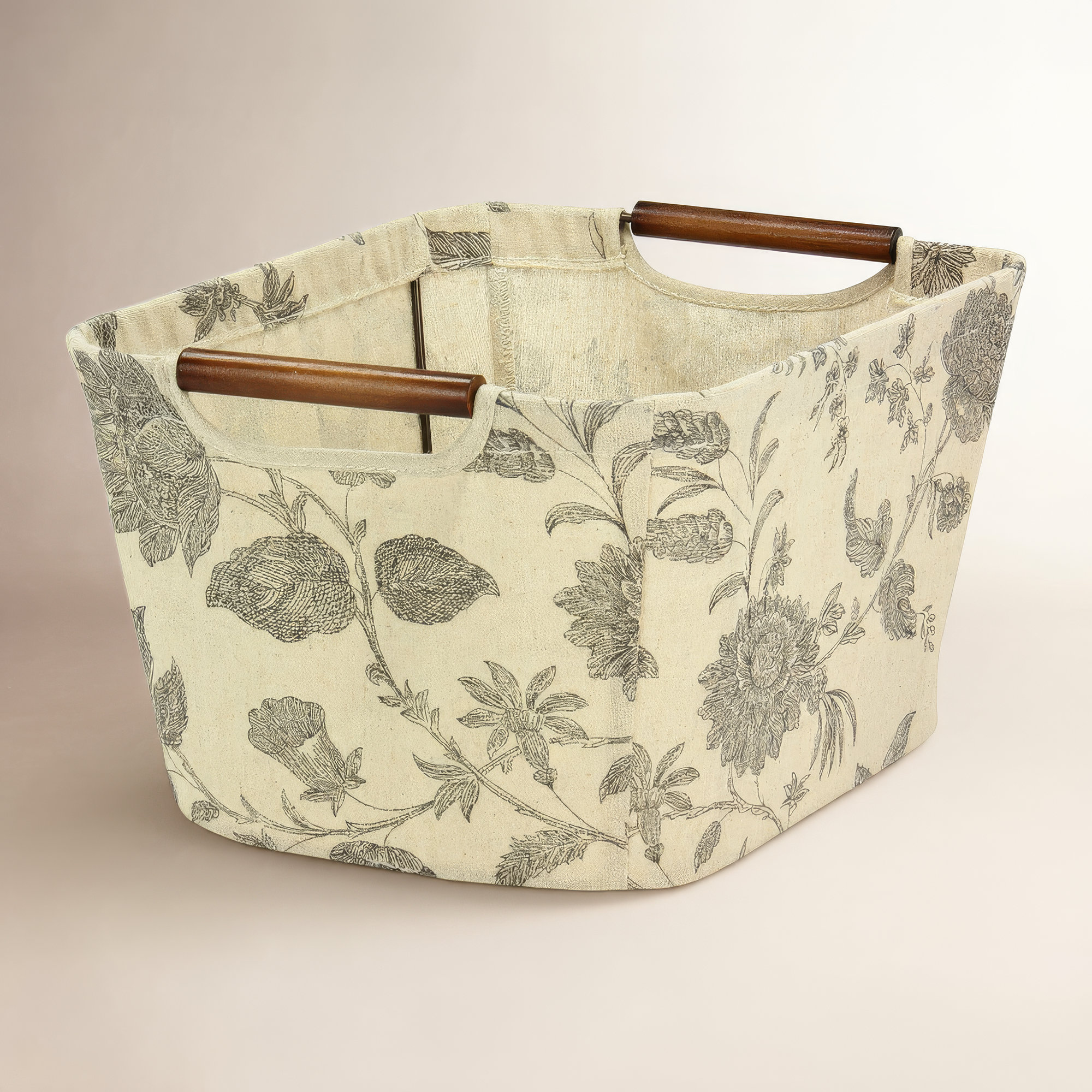 Fabric Decorative Bin 1, Beige/Black, 7.5" H x 13" W x 10" D