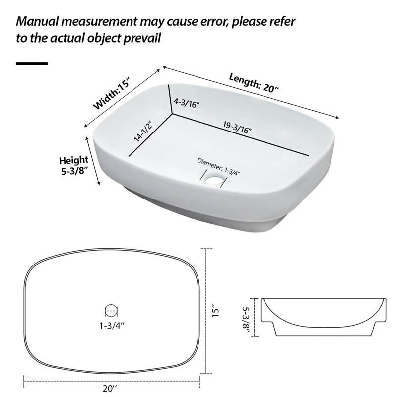 Lavabo de salle de bain semi-encastré en céramique 20 po x 15 po blanc - vasque de comptoir