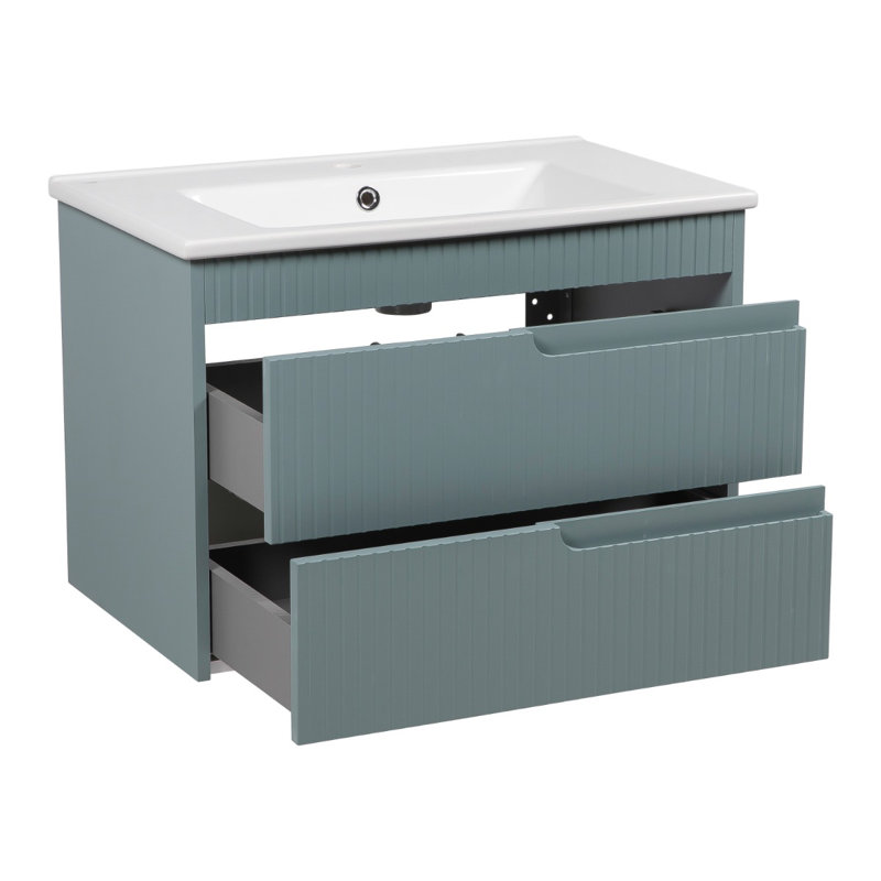 Ensemble de meuble-lavabo mural avec lavabo Jakki-W_Modern, Vert clair mat
