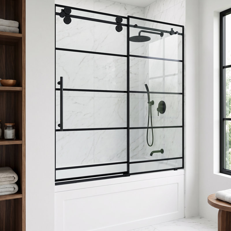 Elan 56-60" W x 66" H Sliding Frameless Tub Door with 3/8" Striped Clear Glass