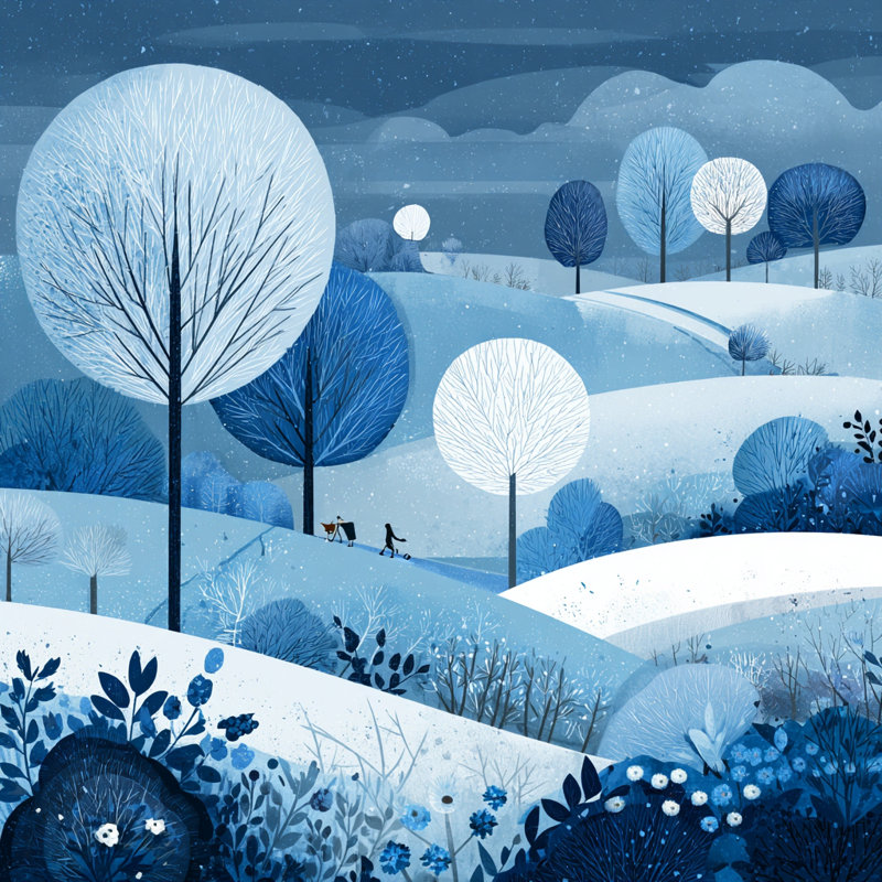 «Blue Winter Hillside Walk», art mural sur toile tendue, H 40 po x l 40 po