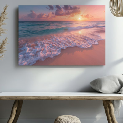Sunset Beach Ocean Waves Sea Landscape Coastal Wall Decor Canvas Wall Art Print For Living Room, Bedroom, Office, Hallway, Entryway, Gallery Wall And Modern Home Decor