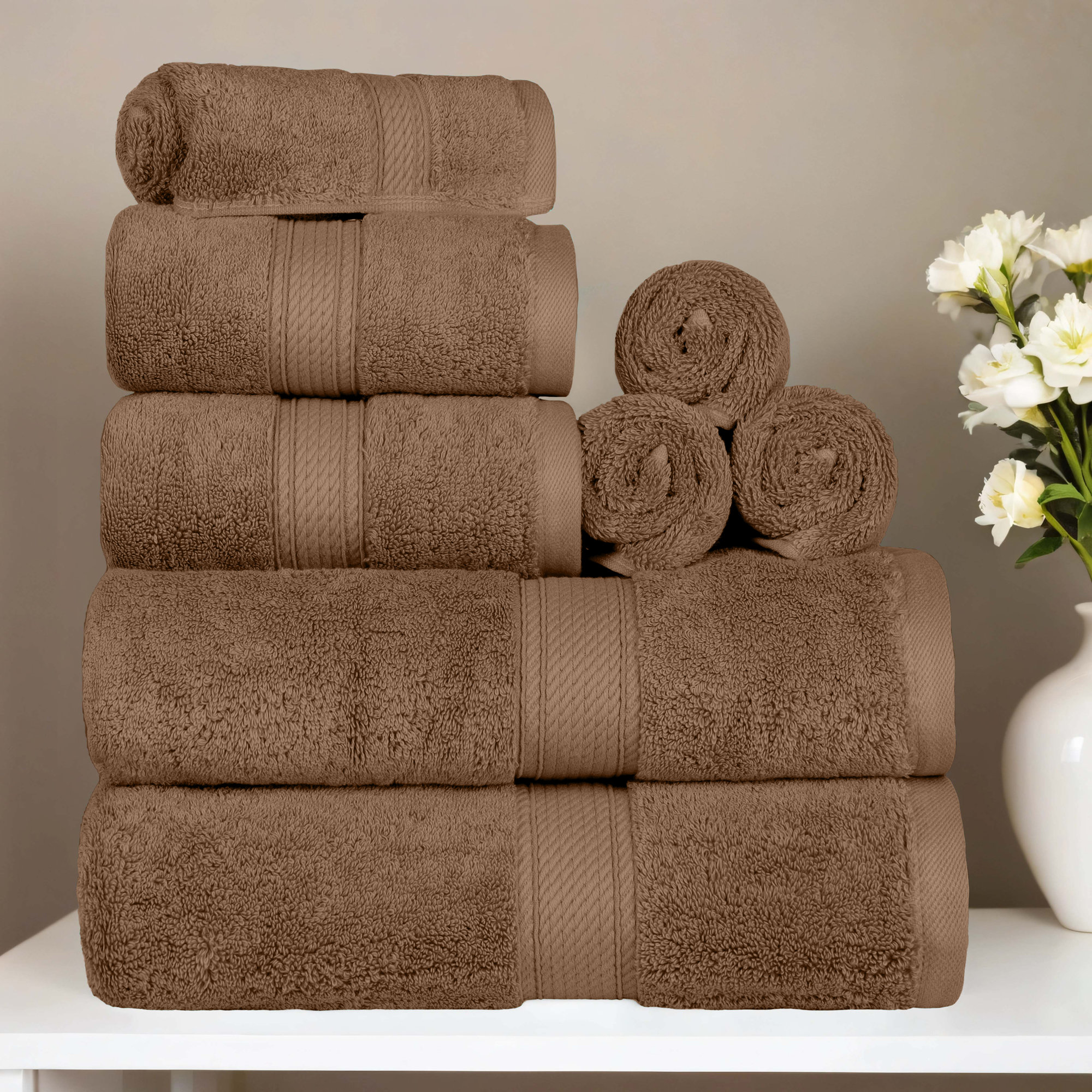 Renata 8 Piece 800 GSM Certified Egyptian Cotton Towel Set , Latte
