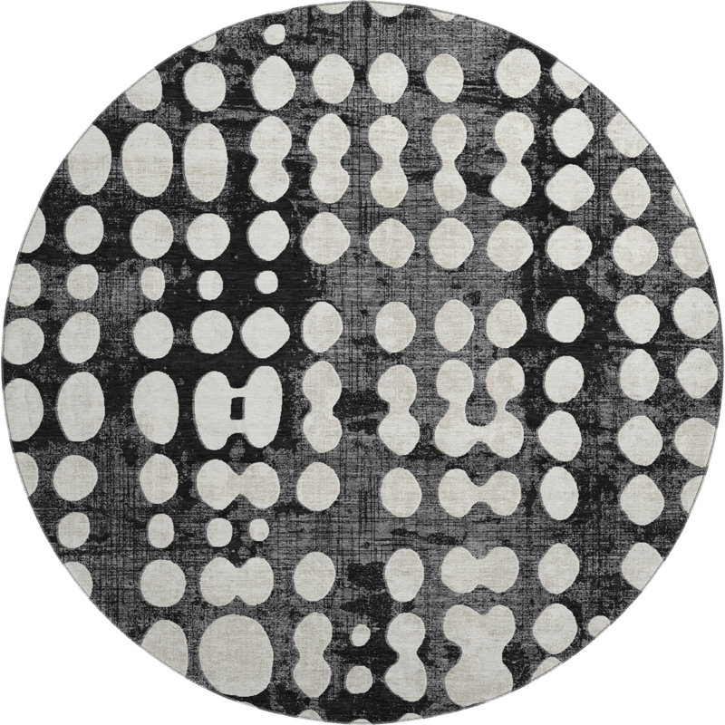 Premium Machine Washable Prisco Black Rug, Round 8'