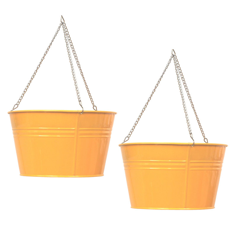 Enameled Galvanized Steel Hanging Planter, Yellow