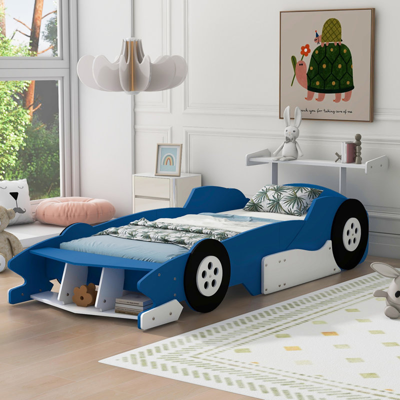 Lit plateforme simple avec roulettes, Bleu