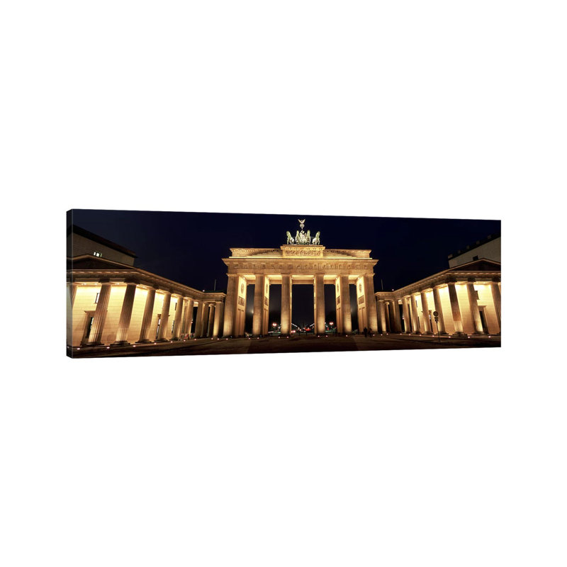 Low Angle View Of A Gate Lit Up At Night, Brandenburg Gate, Berlin, Germany - Wrapped Canvas Panoramic Print