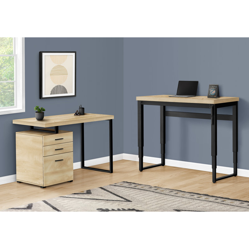 Bureau d'ordinateur, bureau personnel, debout, réglable, travail, ordinateur portable, métal, stratifié, Naturel/noir