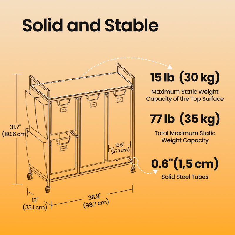 Metal Rolling Laundry Basket with Handles, Natural Beige/Camel Brown/Cream White