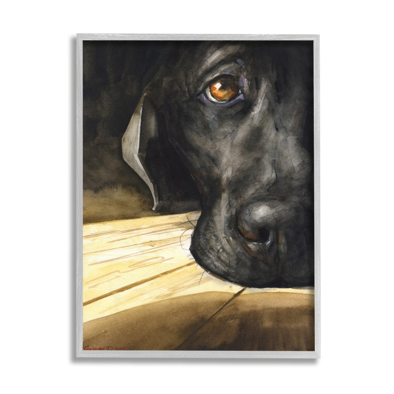 Labrador, repos, chien, portrait, brun, noir, gris, ferme, rustique, giclée, art texturé par George Dyachenko