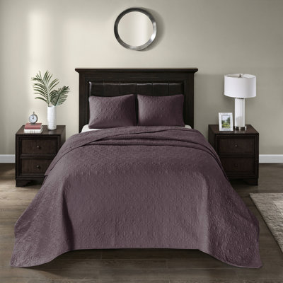 Couvre-lit réversible pourpre grand - matelassé pour un toucher haut de gamme, rembourrage en coton prélavé, confort surdimensionné pour s'adapter au matelas et 2 taies décoratives lavables à la machine