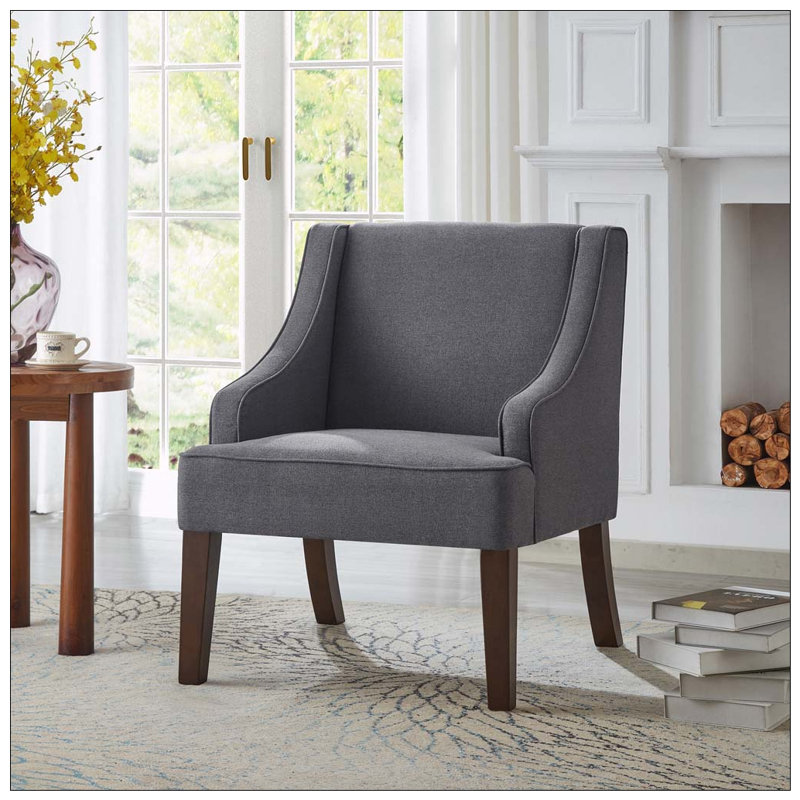 Chaise d'appoint moderne, fauteuil rembourré avec pieds en bois massif, Linen, Dark Grey