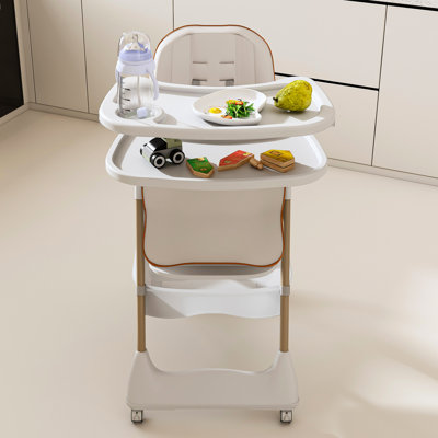 Chaise haute de développement avec - surfaces de repas conformes, plateau très profond, grandit, blanc, premier cadre renforcé facile à assembler, ceinture à cinq points, roues verrouillables, confortable