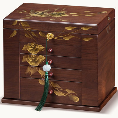 Boîte à bijoux en bois peinte à la main pour femme - Organisateur de bijoux à 8 couches avec serrure, boîte de rangement de bijoux rétro, cadeau pour femme, fête d'anniversaire, fête des mères
