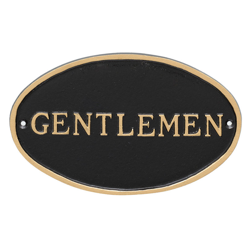 Oval Gentlemen Restroom Statement Address Plaque, Black/Gold