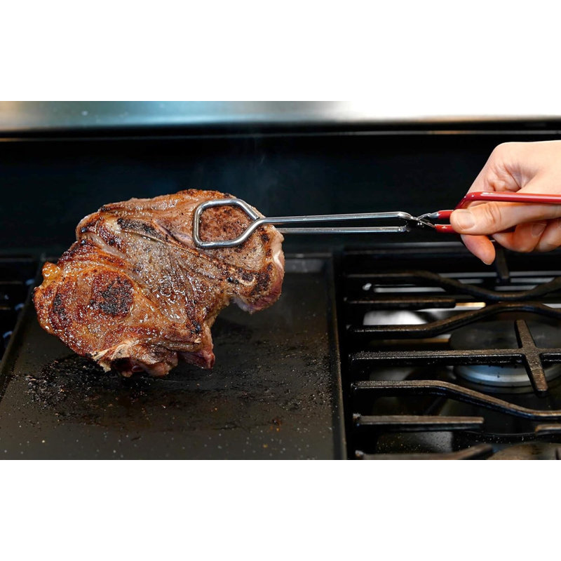 Pinces de cuisine robustes en acier inoxydable de 10 pouces - antidérapantes, poignée rouge confortable, conception à ciseaux, résistantes à la chaleur pour le barbecue et la cuisine