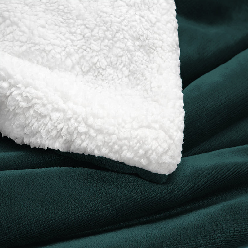Formaran Sherpa Fleece Fur Thick Reversible Blanket Throw, Emerald, W230 x L270cm