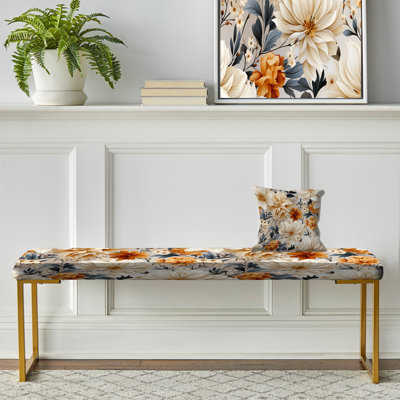 Banc floral rembourré or