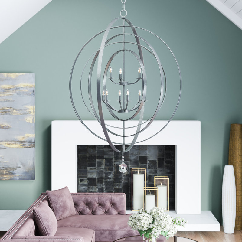 Salas 9 - Light Dimmable Globe Chandelier, Antique Silver