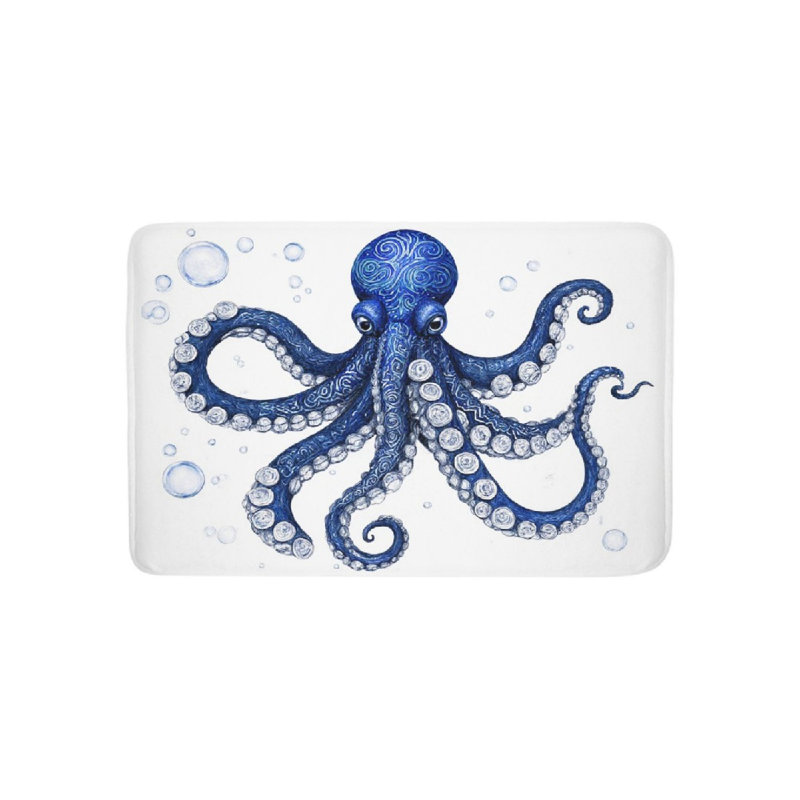 Tapis de bain bleu à motif de pieuvre, 36 x 24 po