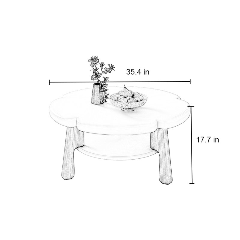 Creative round flowers solid wood coffee table, 17.7" H x 35.4" L x 35.4" W, White