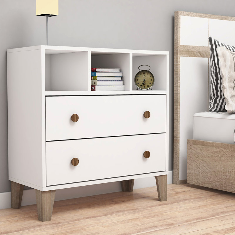 Commode 2 tiroirs Burrier, Blanc