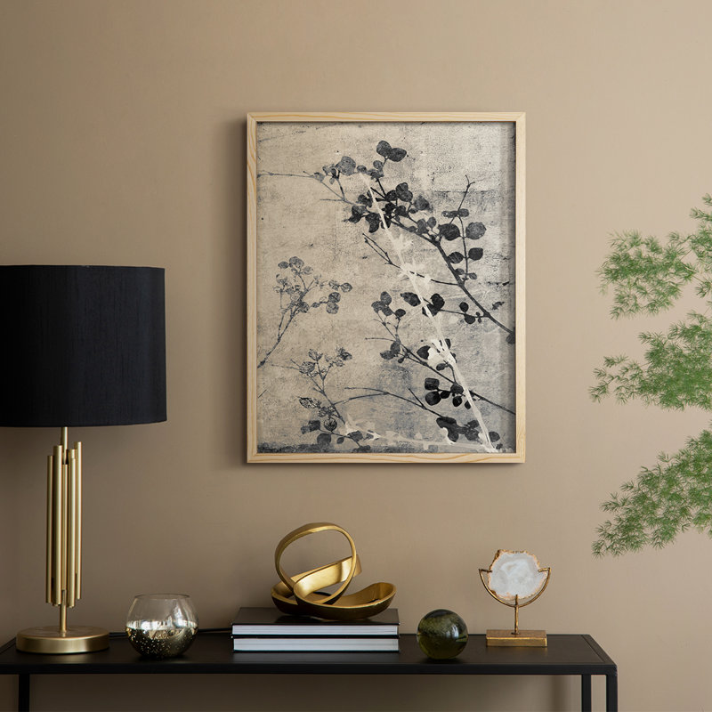 Reproduction encadrée en V sans cadre - bois massif, Naturel, H 11 po x l 9 po, Gris / Noir