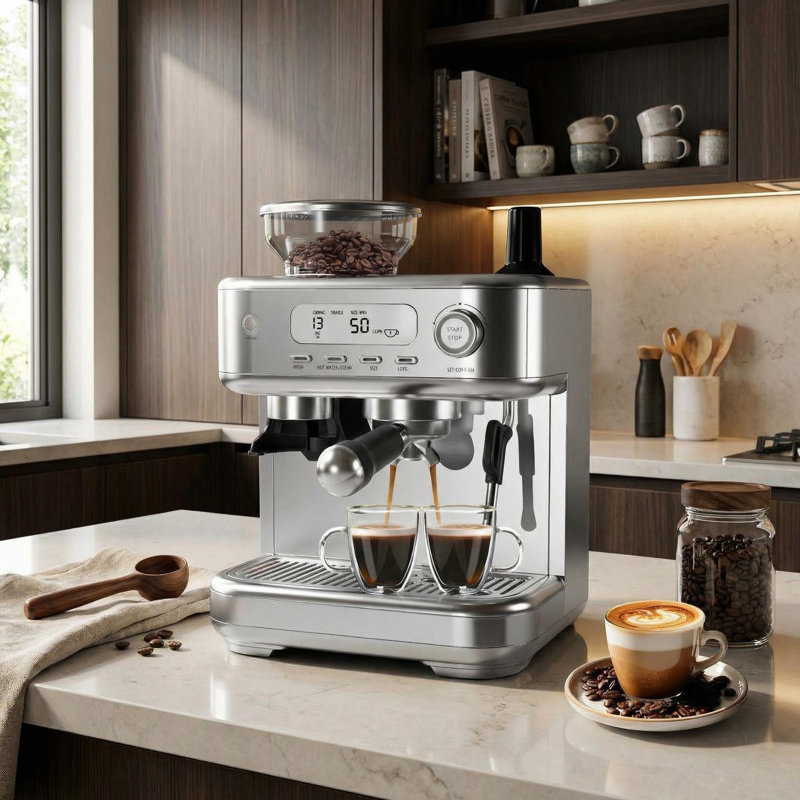 Machine à espresso avec moulin intégré - Cafetière professionnelle à 15 barres et espresso pour cappuccino et café au lait, semi-automatique avec réservoir d'eau amovible de 77 oz