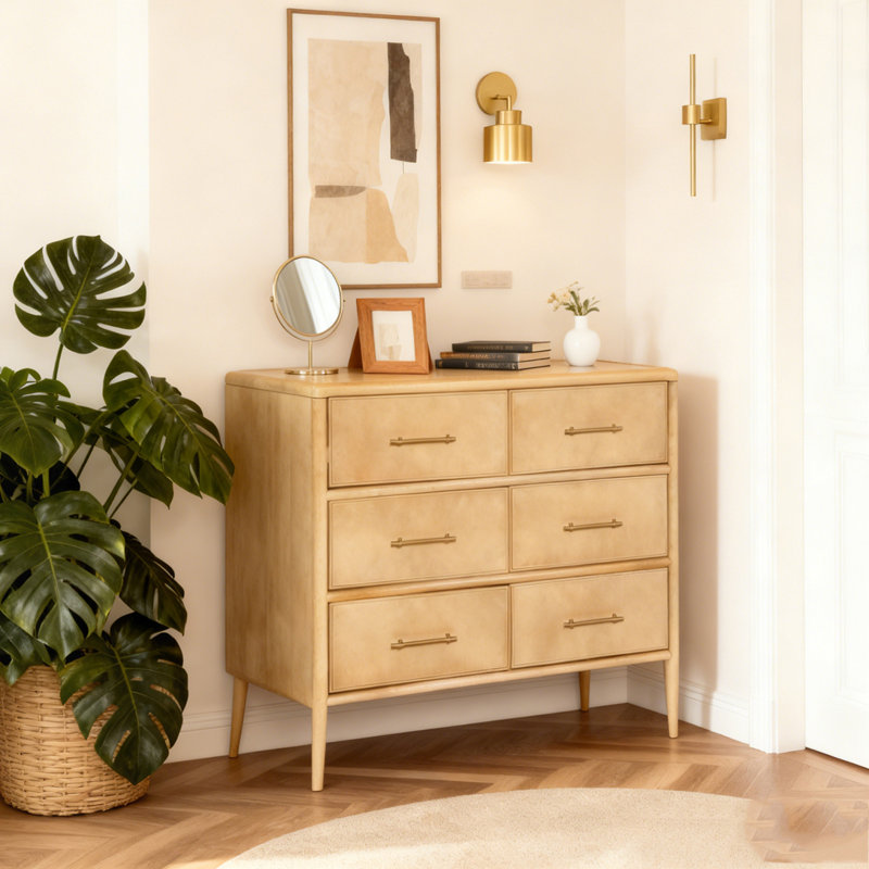 Storage cabinet, stylish style, suitable for living room and dining room entrance, large size, 6 drawers, Natural