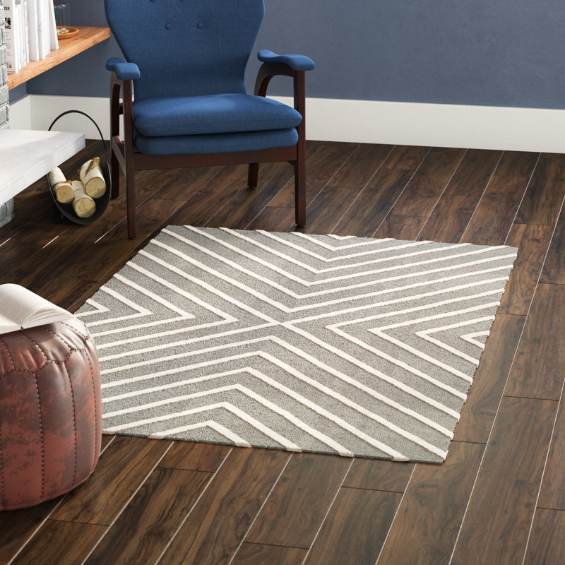 Tapis en laine touffeté à la main Clust, Carré 5 pi, Gris/Ivoire