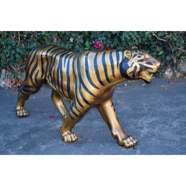 VINTAGE GOLD SILVER METAL BENGAL TIGER SCULPTURE STATUE HEAVY