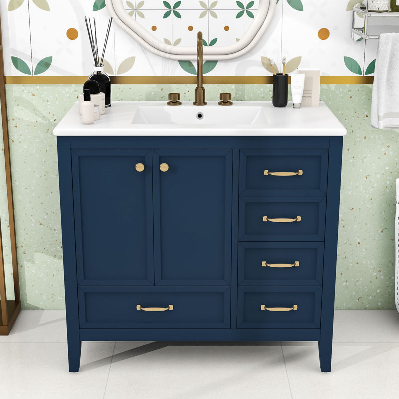 Elegant Bathroom Vanity with Sink, Soft-Closing Storage Drawers, Blue