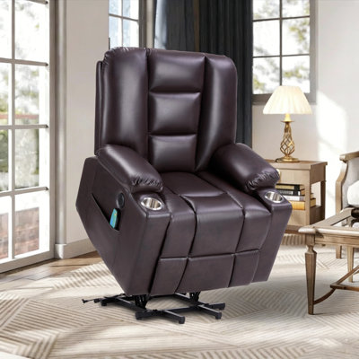 35.6" W Modern Faux Leather Power Electric Lift Assist Reclining Chair For Elderly With Massage, Heat, USB, 2 Cup Holders & Side Pocket by Ebern Designs