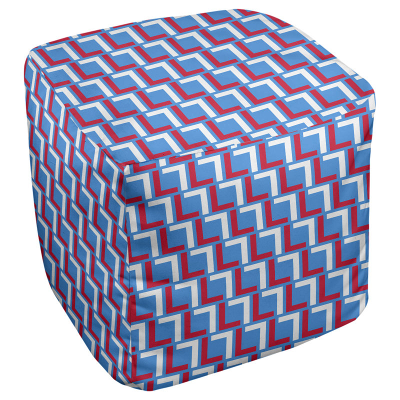 Repose-pieds carré géométrique, Bleu clair / rouge / blanc, H 18 po x l 18 po x P 18 po