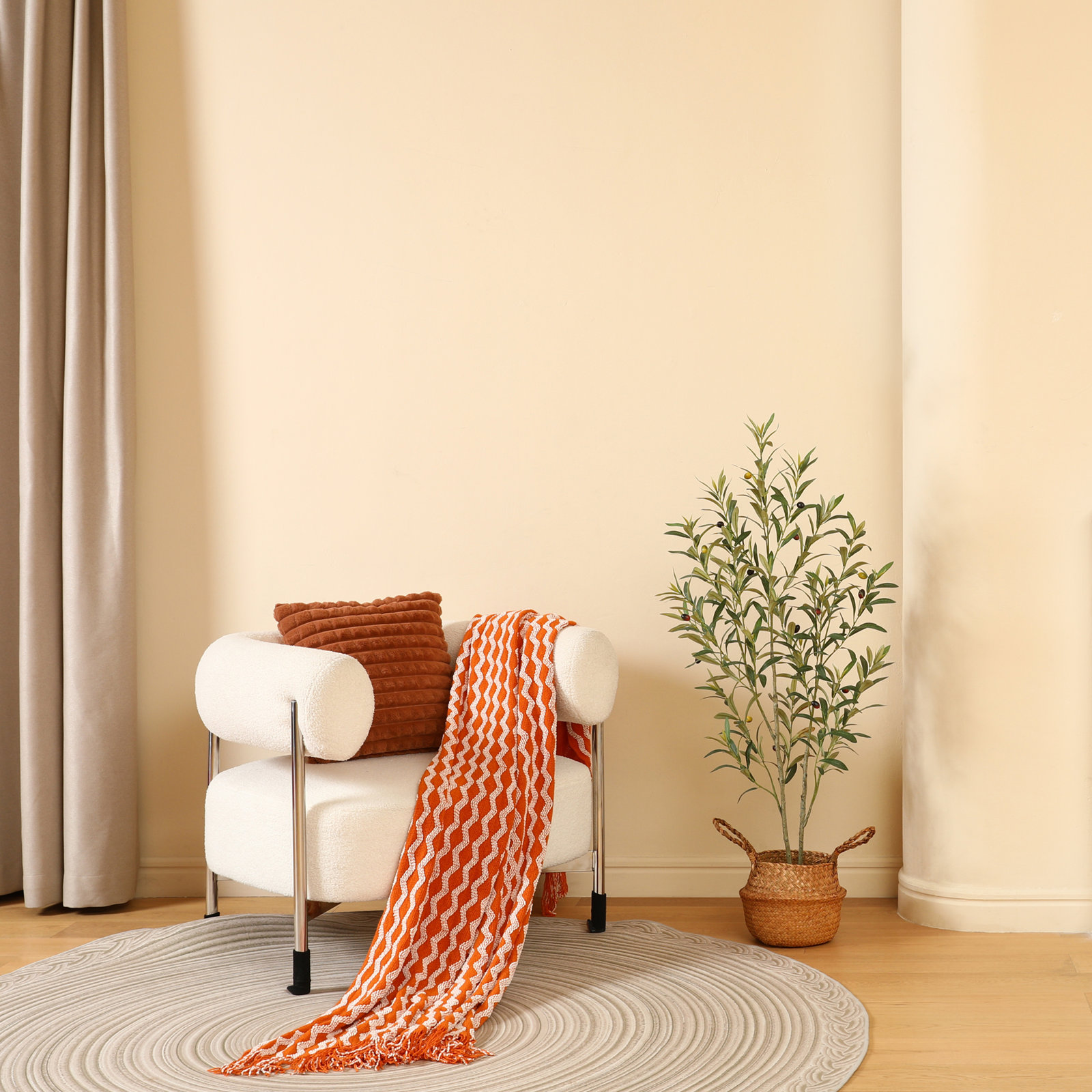 Adcock Artificial Plastic Olive Tree in Pot, Pre Potted Faux Greenry Olive Plant for Home Decor, 48" H x 46" W x 46" D