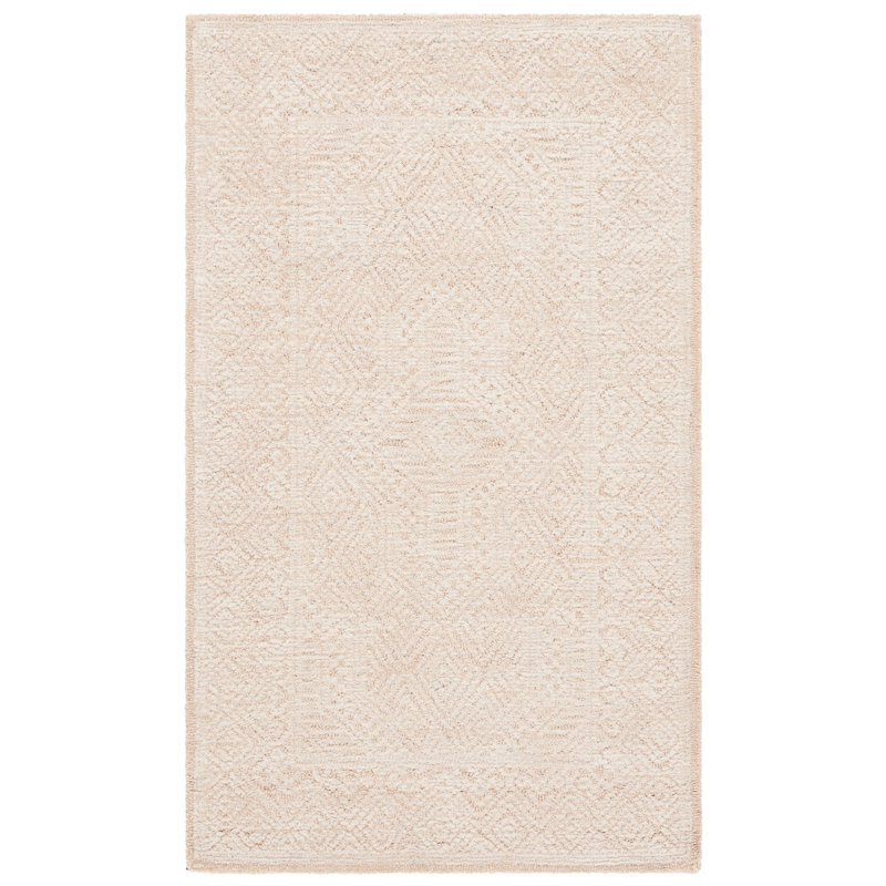 Textural Hand Tufted Wool Cotton Oriental Rug in Beige/Blush, Round 6'