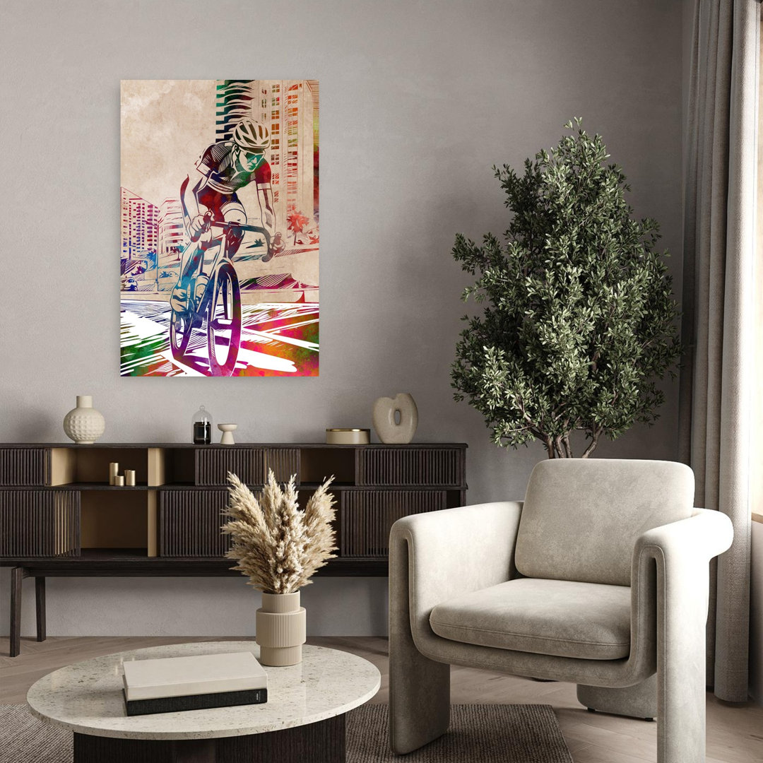 Vibrant Urban Cyclist Contemporary Architecture City Wall Art Print
