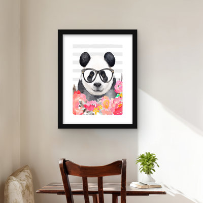 Panda with Glasses - Children Art Flowers Framed Print Decor