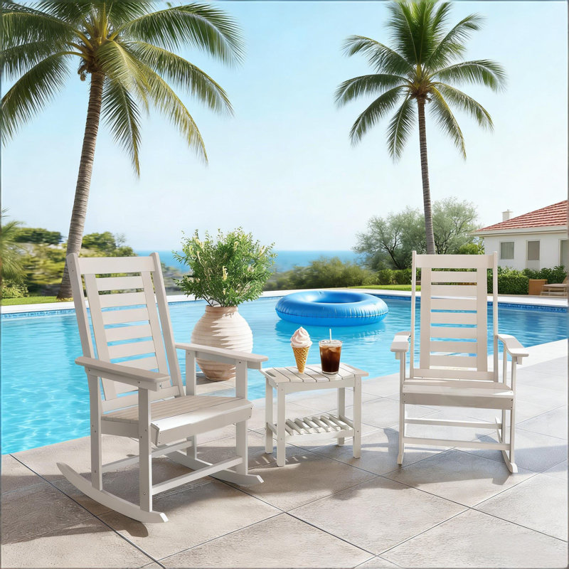 2 chaises berçantes d'extérieur à haut dossier 2 pièces, Blanc