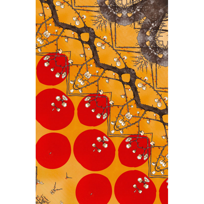 Drapeau «Cherry Blossom» par Gabriel Boyajian, H 21,2 po x l 17,2 po, Papier avec cadre noir