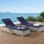 Ensemble de chaises longues d'extérieur en rotin PE toutes saisons avec coussins et dossier à 6 positions, bleu foncé-126597975-126597976