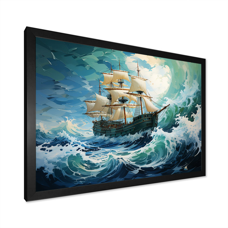 The Pirate Boat Odyssey's Voyage I - Art mural classique, Cadre d'angle fermé noir, H 24 po x l 32 po x P 1 po